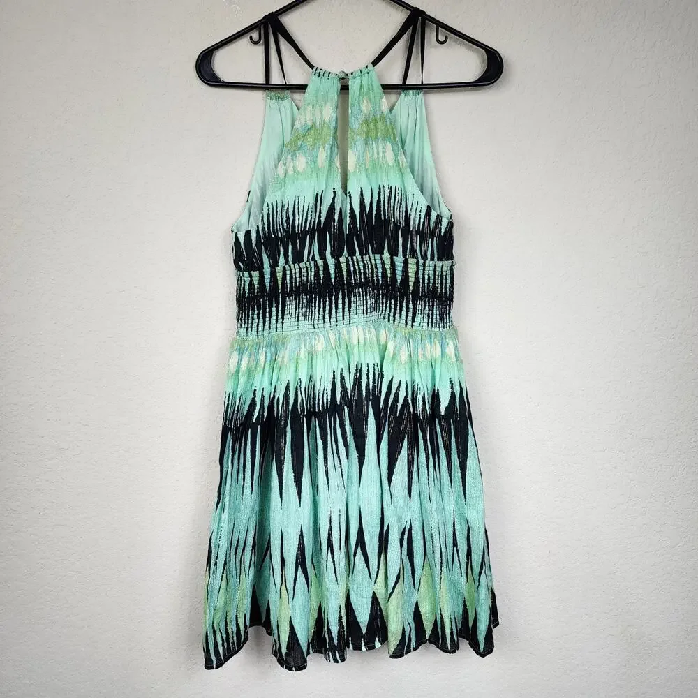 Free People Black Green Mini Metallic Fit Flare Dress
